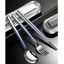 Stainless Steel Portable Cutlery Fork Spoon Chopsticks Set For Worker Travel New