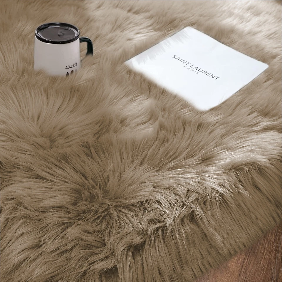 Faux sheepskin Rug Beige Faux Fur Fluffy Area rug for Living Room Bedroom Decor - Image 2 of 4
