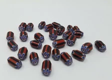 30 pcs Black & Red Layered Glass Chevron Craft Jewelry Beads Made in India VTG