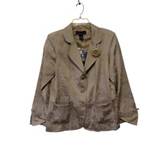 Qvc Susan Graver Floral Jacquard Brocade Jacket Notch Lapel Cream Women's Medium