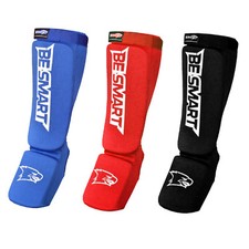 BE SMART ELASTIC CLOTH SHIN & INSTEP GUARDS - Muay Thai MMA Taekwondo Leg Pads