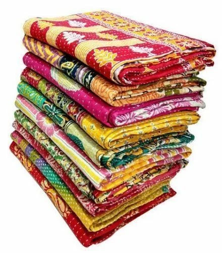 Colcha Kantha vintage india hecha a mano colchas ropa de cama de algodón manta tiro Foto 2 de 4