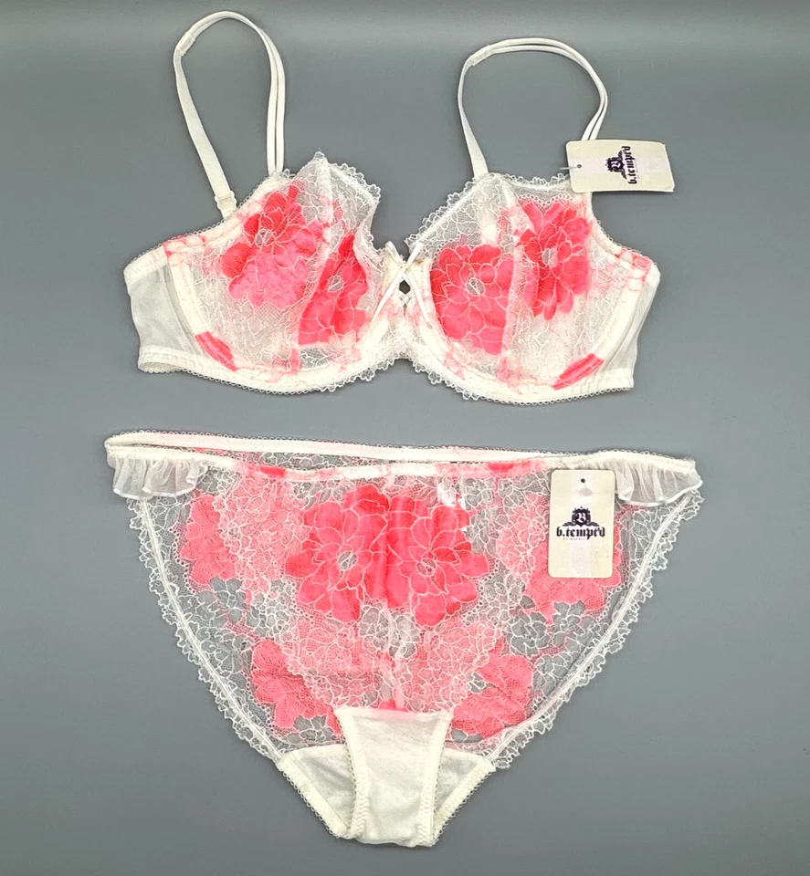Conjunto de sujetador y bragas con aros suntuoso B.Tempt’d Wacoal encaje rosa marfil 36C / 8-XL Foto 2 de 4