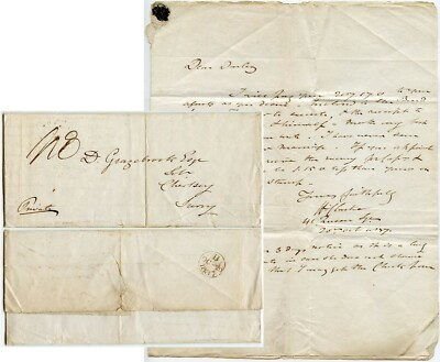 #ad GB 1837 LETTER to DURLEY GRAZEBROOK CHERTSEY SURREY from CLARKE HEAVY RATE GBP 25.00