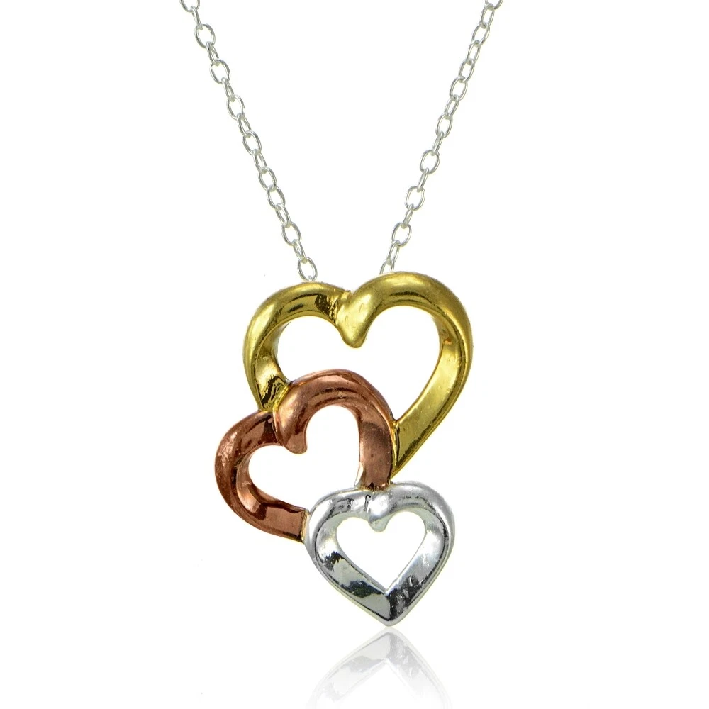 Sterling Silver Tri Color Three Open Heart Necklace eBay