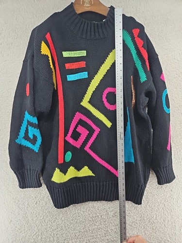 Vintage Totally Rad 80's Woman's Sweater Geometric Print Long Neon Multi Color - Picture 8 of 15
