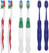 Medium Toothbrushes for Adults, with Built in Tongue Scraper, 6 Count