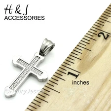 MEN WOMEN Stainless Steel Silver with CZ stone Cross Pendant*P53- SIZE 1"x0.7"
