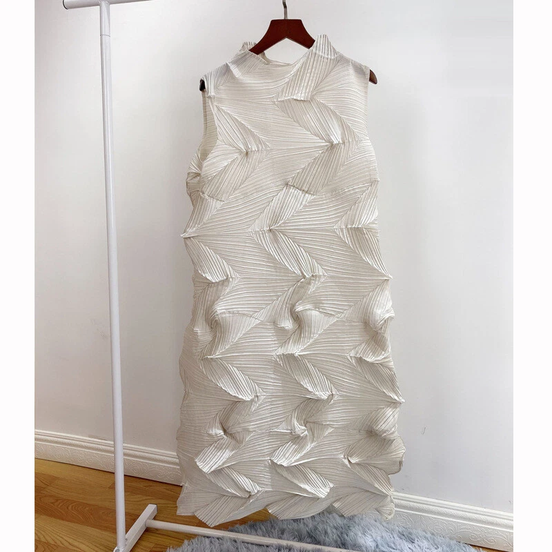 OFF WHITE Abito donna smanicato plissettato elasticizzato medio lungo sciolto moda donna estivo tg