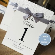 Personalised Wedding Table Numbers, Table Names with Bow, Wedding Table Cards