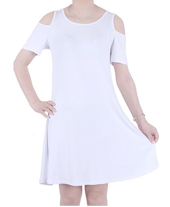 *NEW Modeway Women's T-Shirt Dress Cold Shoulder Tunic Loose Fit Comfy White S *NEW Modeway Women's T-Shirt Dress Cold Shoulder Tunic Loose Fit Comfy White S