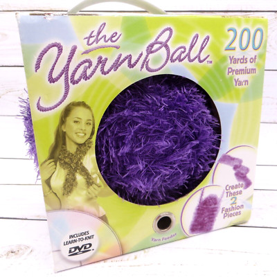 THE YARN BALL 200 yds Premium Purple Polyester Eyelash Yarn Learn to Knit DVD