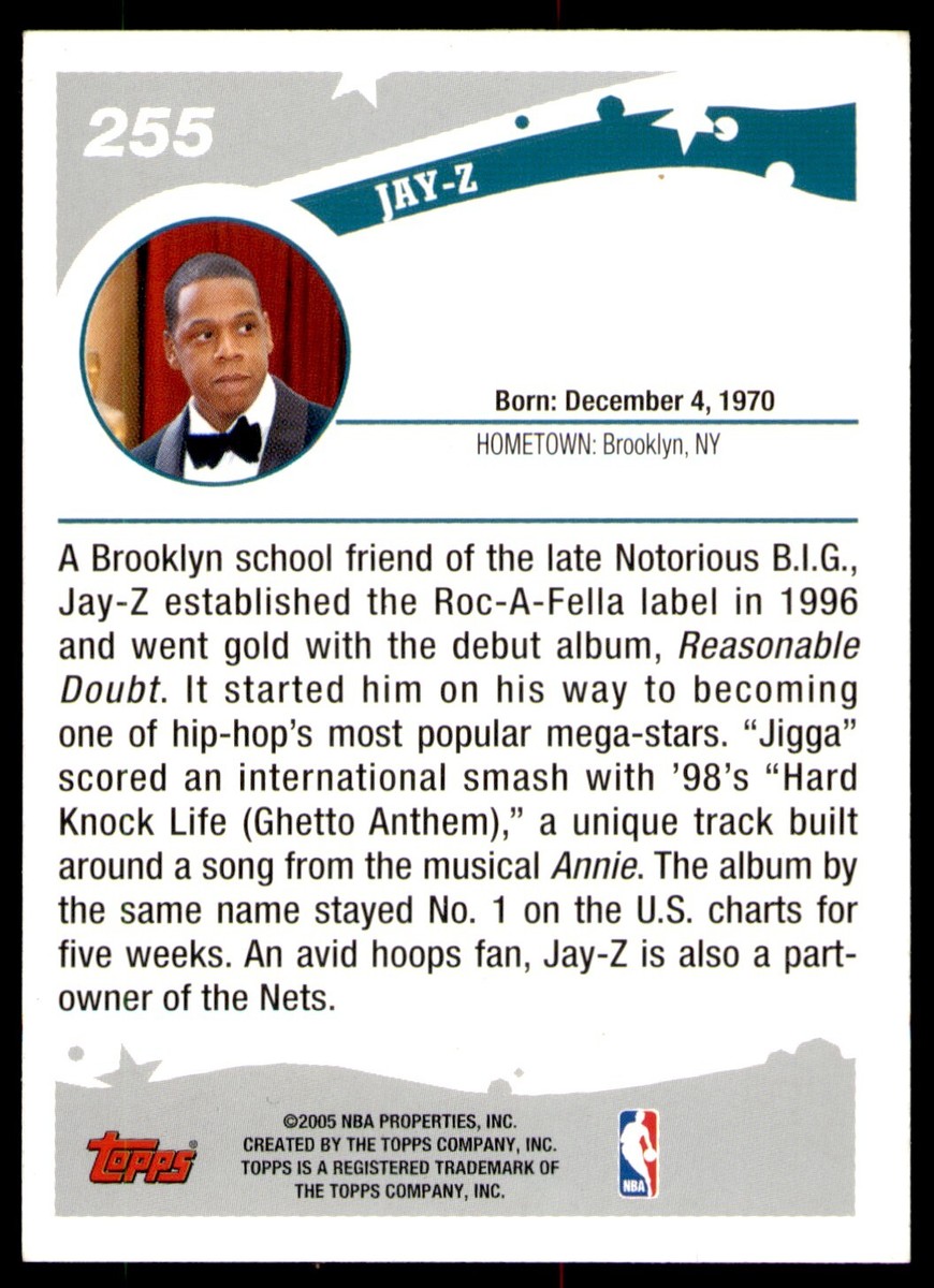 2005-06 TOPPS 1ST EDITION JAY-Z ROOKIE #255 | eBay