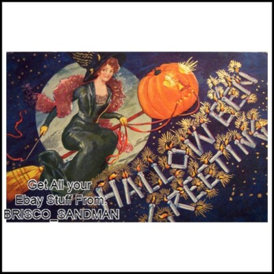 Fridge Fun Refrigerator Magnet HALLOWEEN Vintage Flying Witch & Pumpkin Retro