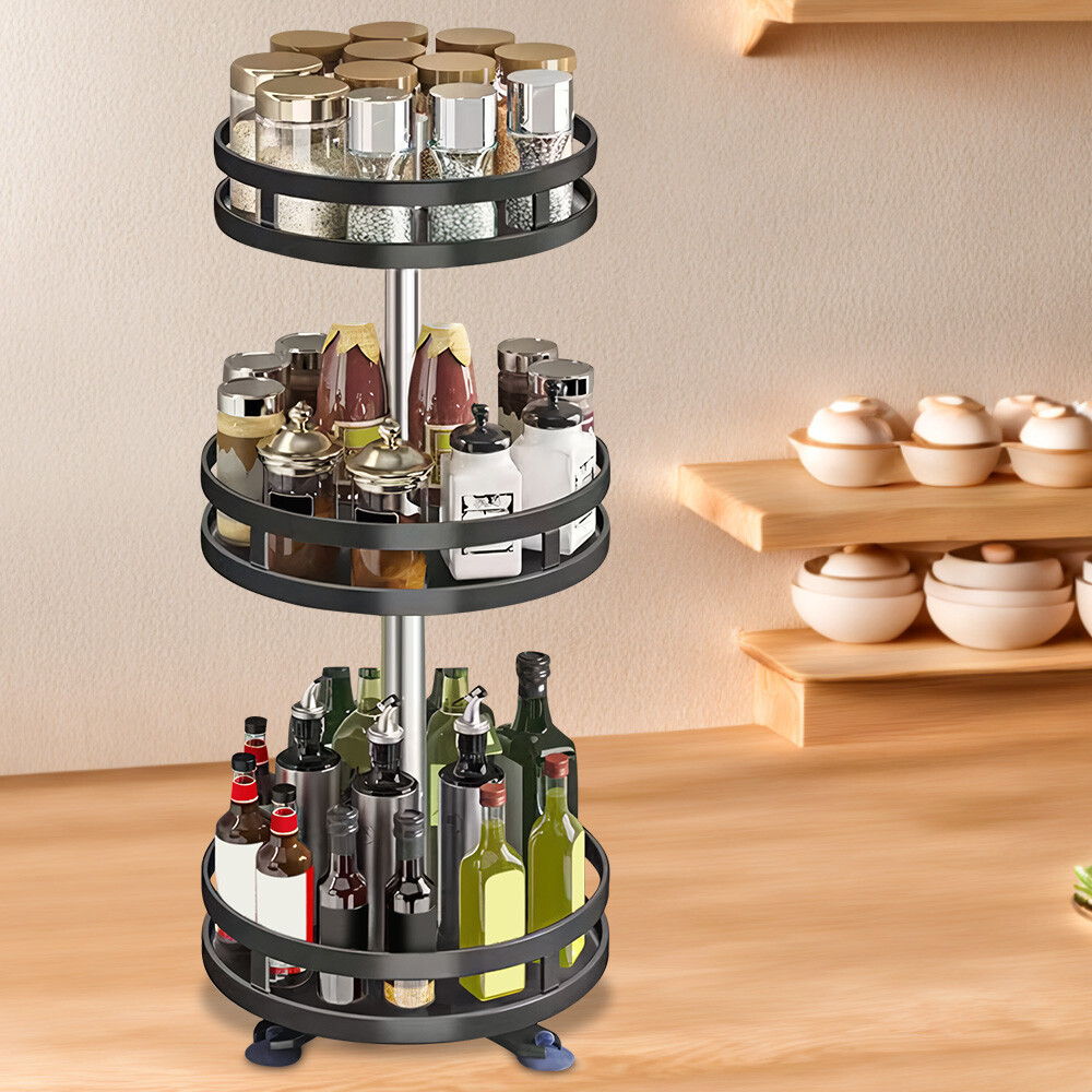 Tier Lazy Susan Spice Rack Metal Rotate Height Adjustable
