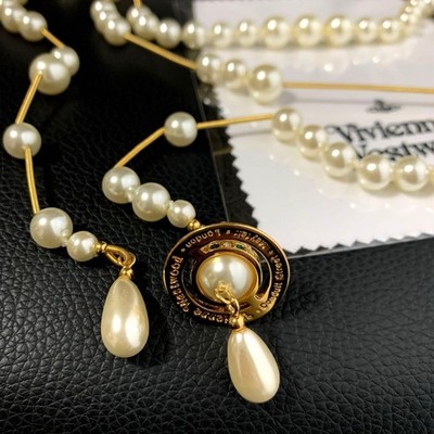 Vivienne Westwood Necklace 3-Strand Pearls Broken Long Orb Gold IN