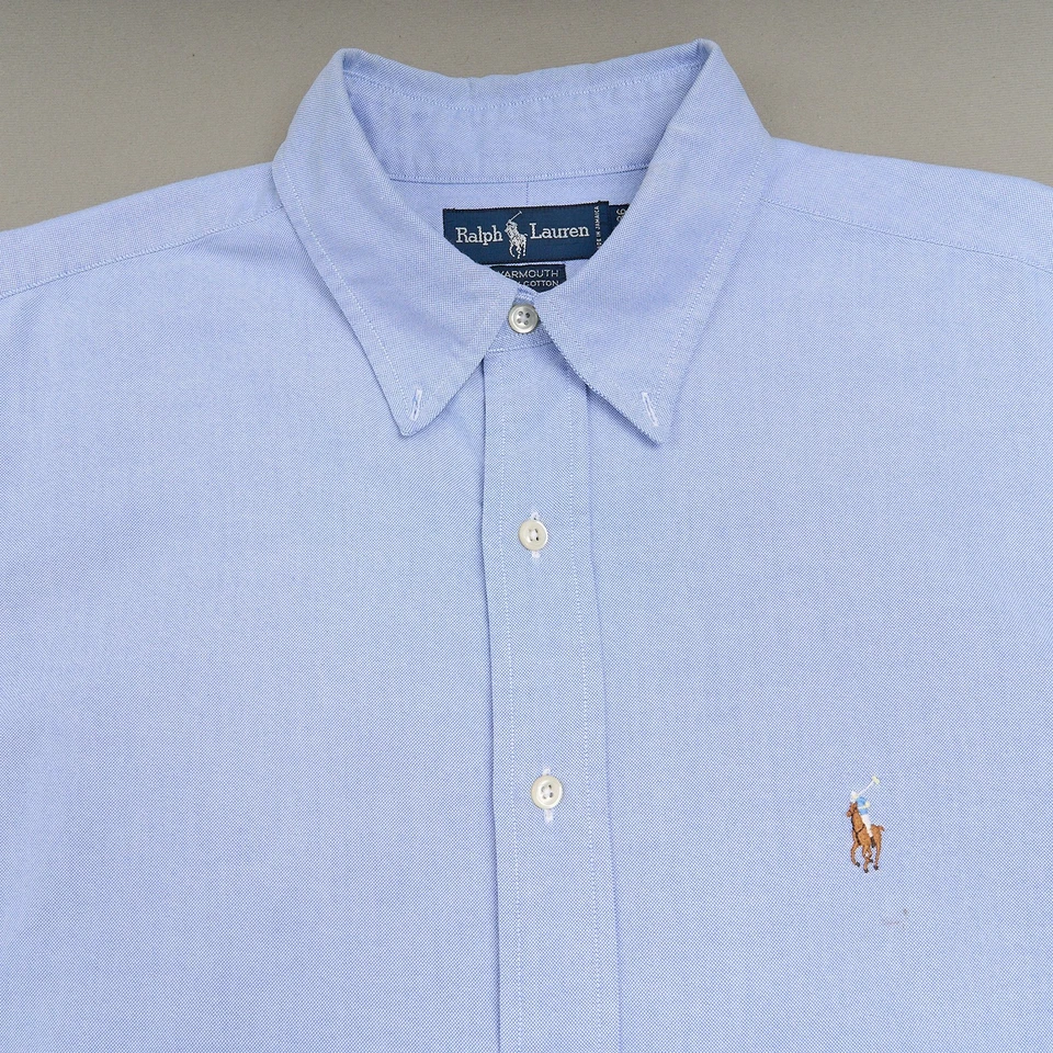 Polo Ralph Lauren Yarmouth Shirt 17 36 Blue Cotton Oxford Button-Down Flesh Pony - Image 3 of 4