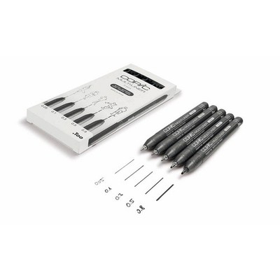 COPIC  Multiliner Fineliner schwarz 0,05 + 0,1 + 0,3 + 0,5 + 0,8 mm, 5 St.