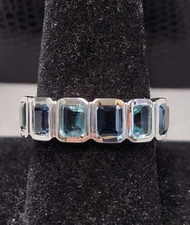 Emerald Cut Blue Topaz Band Ring sz 8.5 Sterling Silver