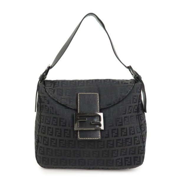 FENDI Mamma Baguette Zucca Zucchino Canvas Leather Black Shoulder Bag Pre-owned