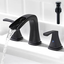 8''Widespread Black Bathroom Sink Basin Faucet 3 Holes Waterfall Mixer Tap Drain