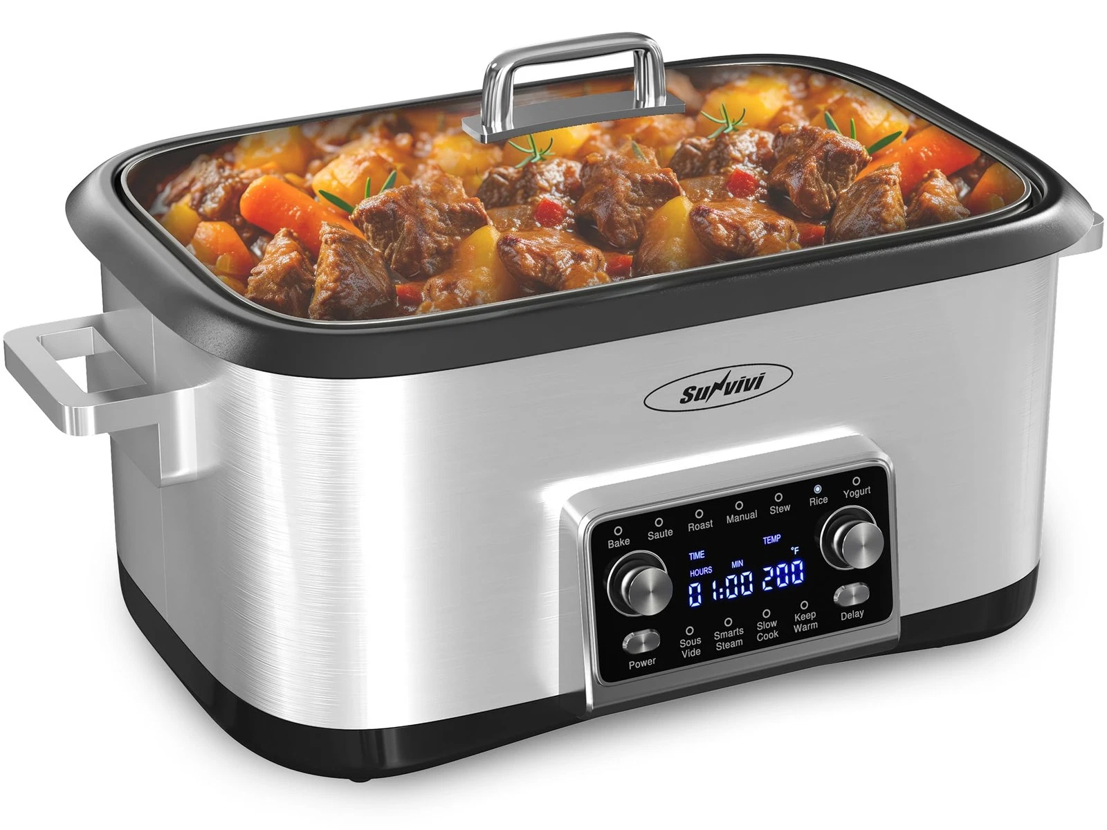 Sunvivi 8 Quart Slow Cooker Roaster Oven, 12 in 1 Programmable Multi-Cooker with