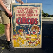 Vintage 1970s Two Rivers Shrine Club Circus Poster Manitowoc Expo