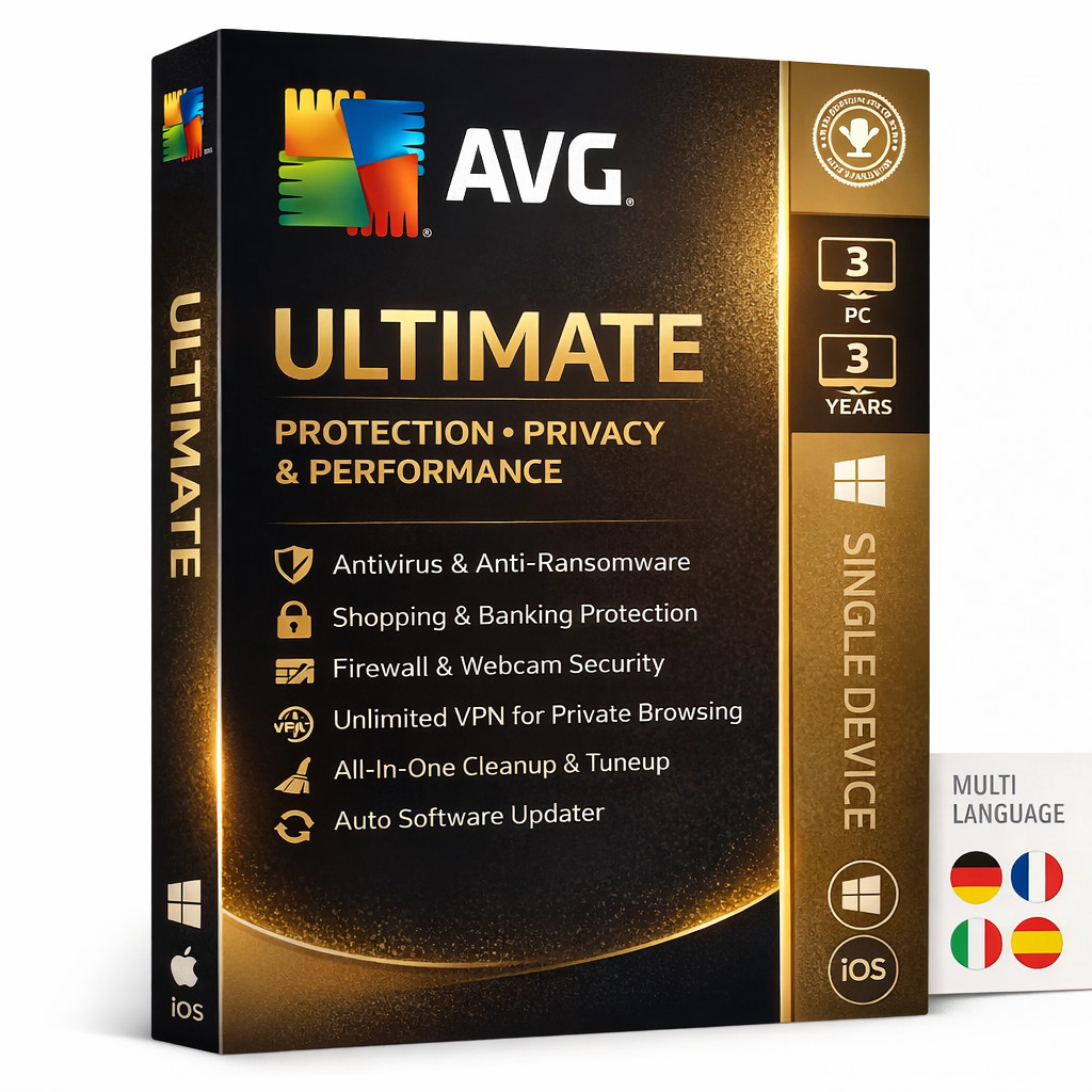 AVG Ultimate 2026 VPN Included 3 Years, 3 Devices (Global Activation)