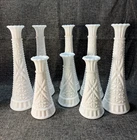 Vtg Lot 8 Stars & Bars White Milk Glass Bud Vase Event Wedding Cottage 9" And 6”