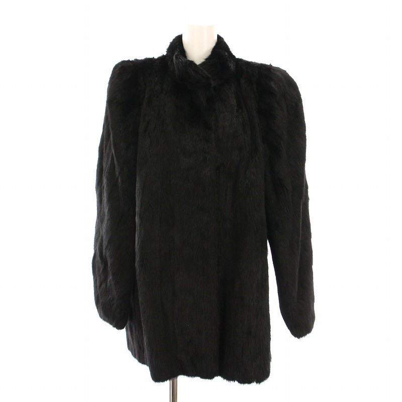 Luxury Emba Half Mink Fur Coat in Black & Dark Brown for Women