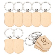 Wooden Key Tag, 1.7"x1.3" Shield Shape Wood Keychain Blanks, Pack of 10