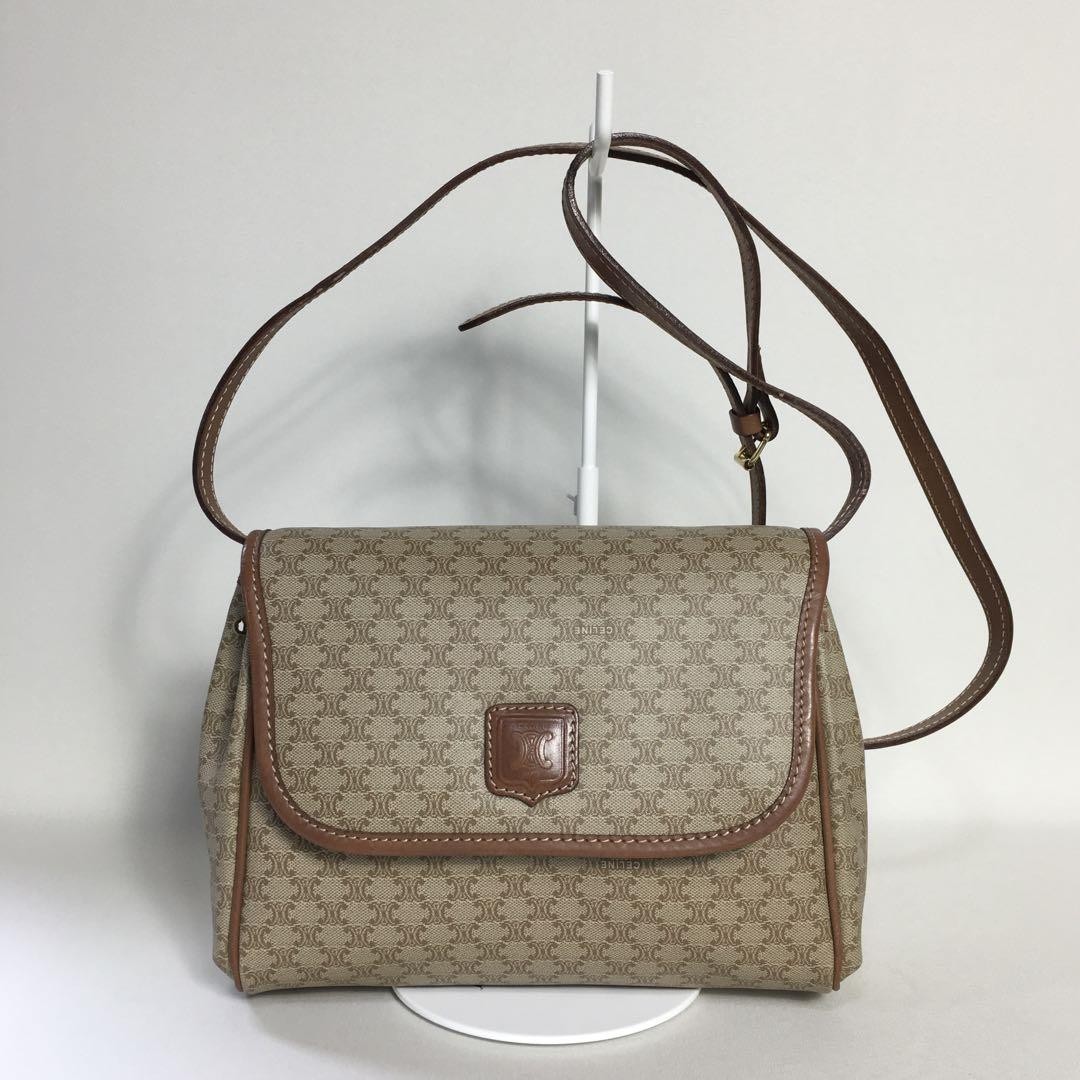 CELINE 2503-70 Brown Makadam Triomphe Leather Shoulder Bag
