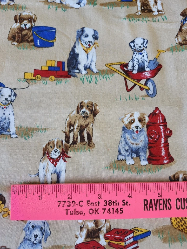 Puppies Dogs Cotton Fabric 1 Yard VINTAGE Dalmation Terrier Hoffman Fabrics - Image 2 of 4