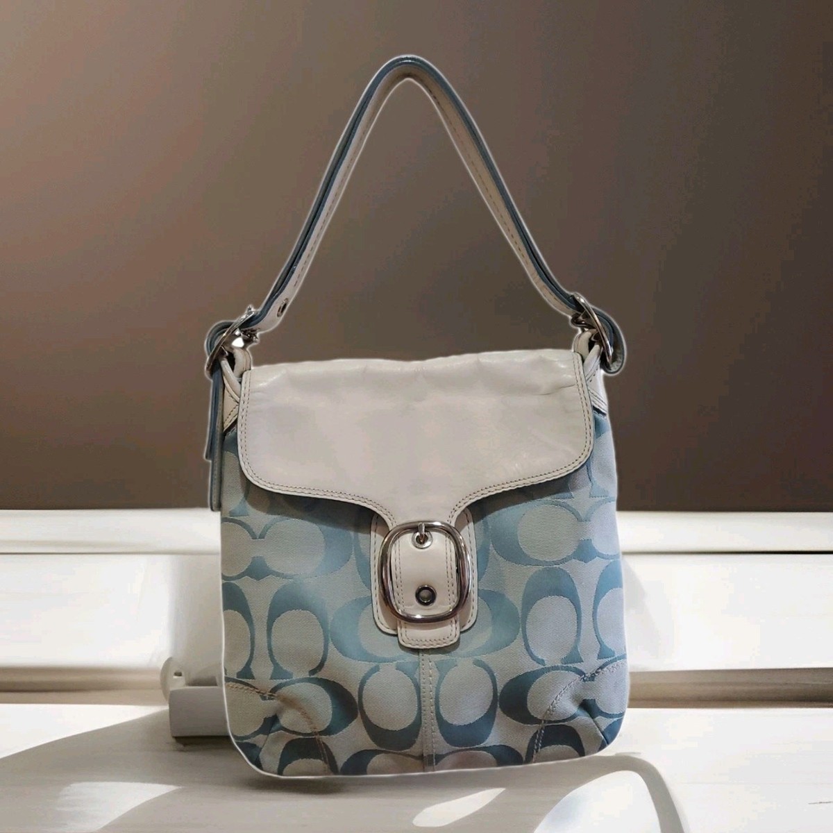COACH F13360 Blue Jacquard Signature C Large Saddle Handbag | eBay