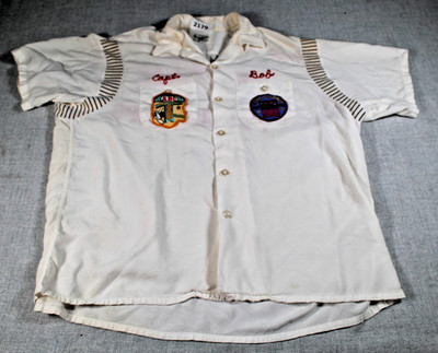 Vintage Rare 1960 s Chain Stitched Olympian Bowling Shirt With Patches Men's XL