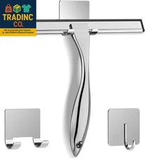 All-Purpose Stainless Steel Shower Squeegee for Shower Glass Door with 2 Adhesiv
