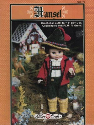 OOP!!! CROCHET HANSEL OUTFIT FOR 13'' BOY DOLL FIBRE CRAFT