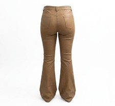 Camel Faux Leather Flare Pants-High Waist Bell Bottom Trousers For Woman Size S