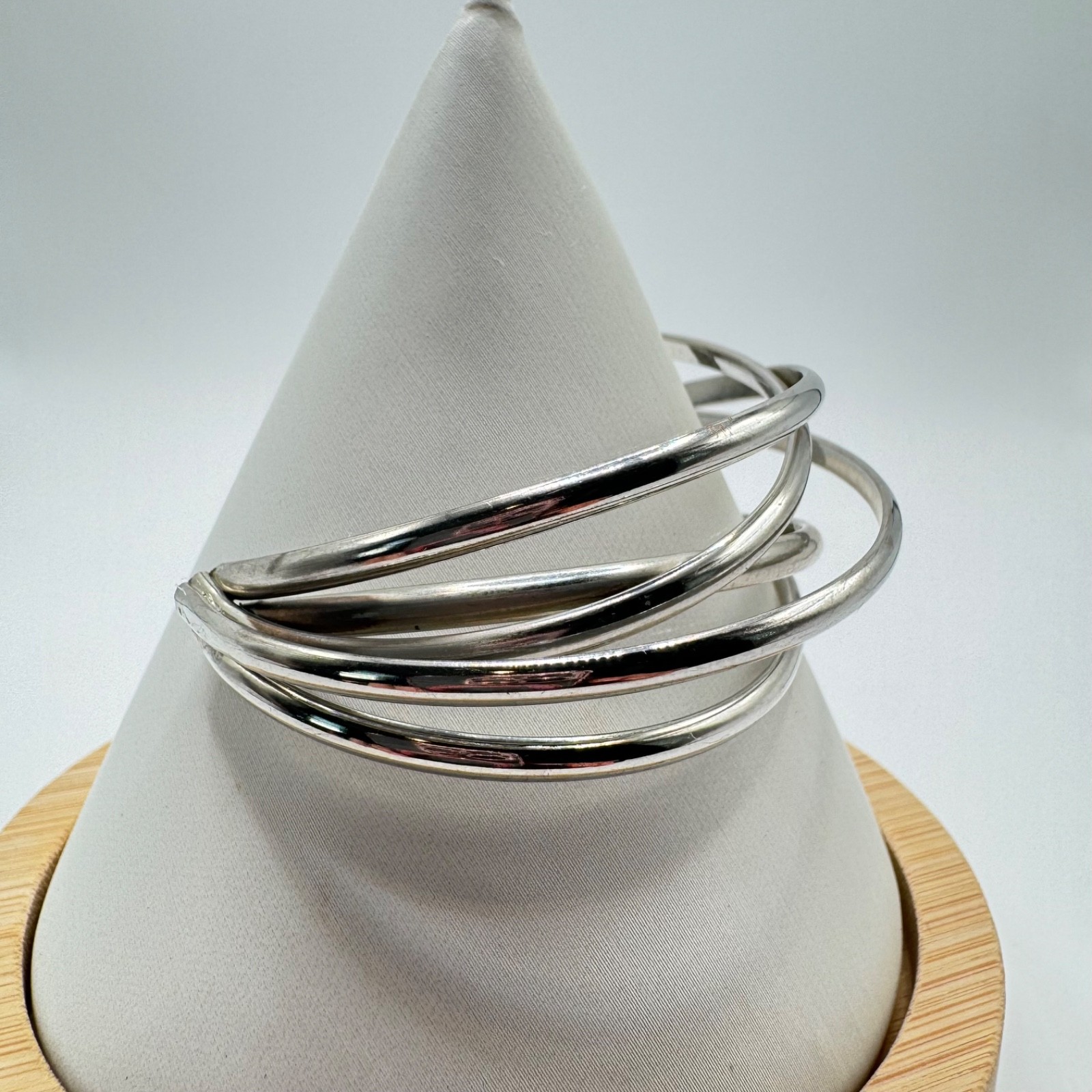 Modernist Multi-Strand Crossover Cuff Bracelet Si… - image 4