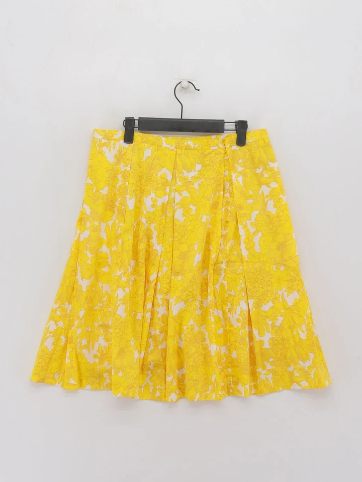 Falda midi Max Mara para mujer Reino Unido 12 amarilla floral algodón con elastano midi línea A Foto 2 de 4