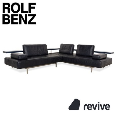 Rolf Benz Dono 6100 Leather Corner Sofa Dark Blue Couch Manual Function