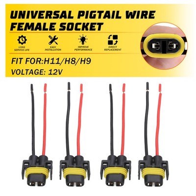4pcs For Fog Light Bulb Lamp Connector Socket Plug Wire Pigtail Female S H11