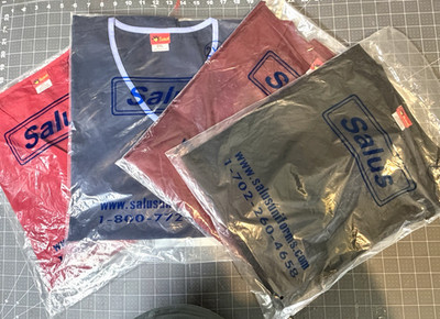 Lot of 7 Salus Men's Uniform Top Scrubs 2 Red, 1 Blue, 2 Maroon & 2 Black 2XL