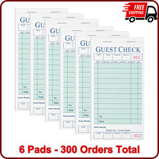 6 Pack Server Books Notepads Guest Check Books for Restaurants, 300 Orders Total