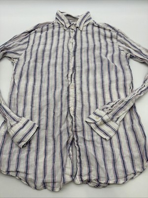 Massimo Dutti 100% Linen Button Down Shirt Men L Striped .#49335