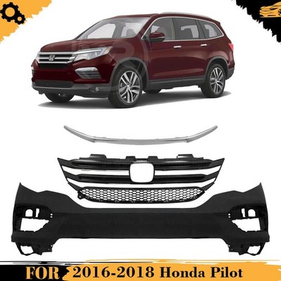 Front Bumper Cover Paintable & Grille Assembly Kit For 2016-2018 Honda Pilot
