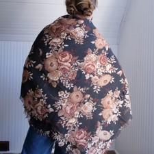 GIANT vintage dark floral shawl/scarf/wrap