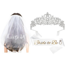 Bachelorette Party Favors Crown and White Bride to Be Sash with Bride to Be Veil
