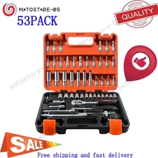 Mechanics Tool Set Kit Socket Ratchet Wrench Set Car Repair Tool w/Case (53-Pcs)
