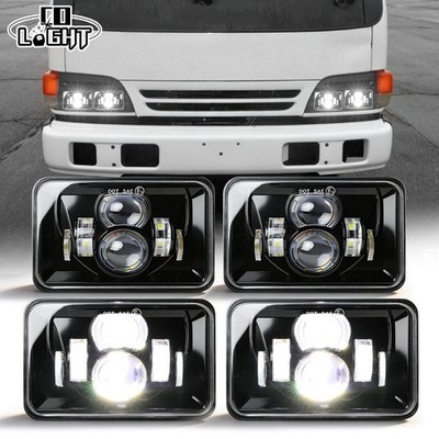 4PCS For Isuzu NQR NPR NPR-HD 4x6'' Black LED Headlights Hi/Lo Beam Headlamps